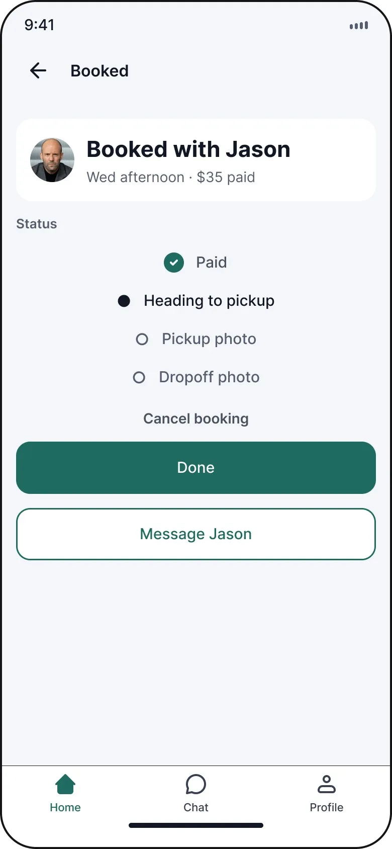 FirstPickup booking confirmation screen
