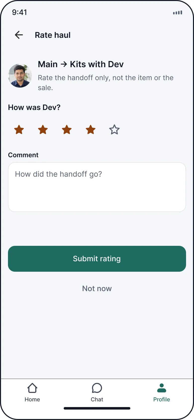 FirstPickup rate haul screen showing trip pricing