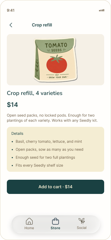 Seedly Store kit options without subscription tiers