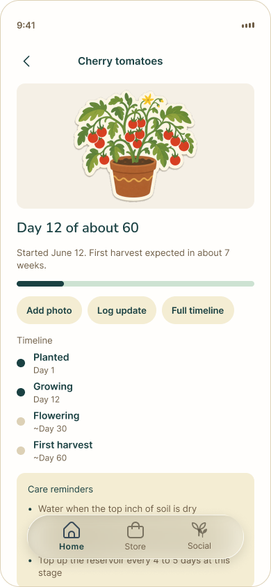 Seedly My garden home focused on next care steps