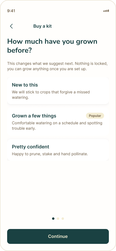 Seedly onboarding question about growing experience